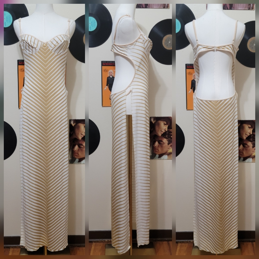 Sharron Leslie | Backless Striped Beach Dress